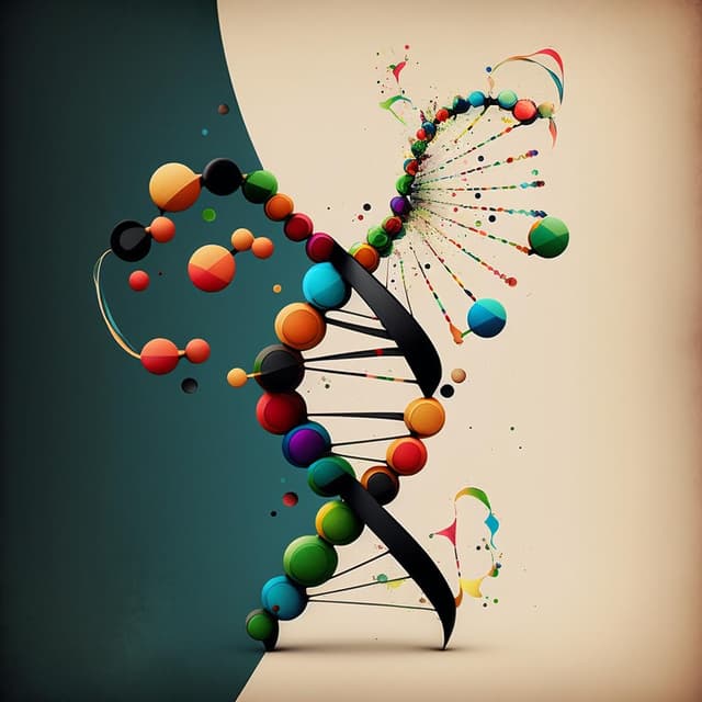a DNA strand in the style of Miro & Dali created by AI on the platform midJourney