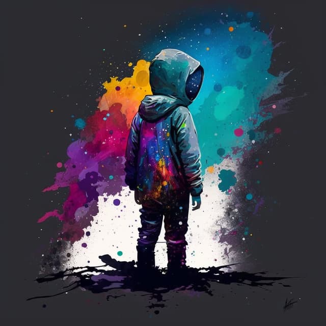 an image of a little boy lost in space created by AI on the platform midJourney